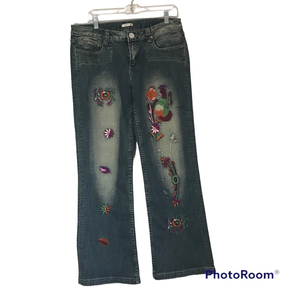 Embroidered Denim Bootcut Jeans Size 12 Excellent Condition Never Worn